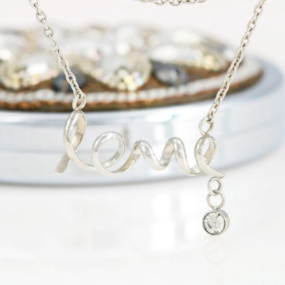 Gifts For Mom Scripted LOVE Necklace With Adorable I Love You Message Card