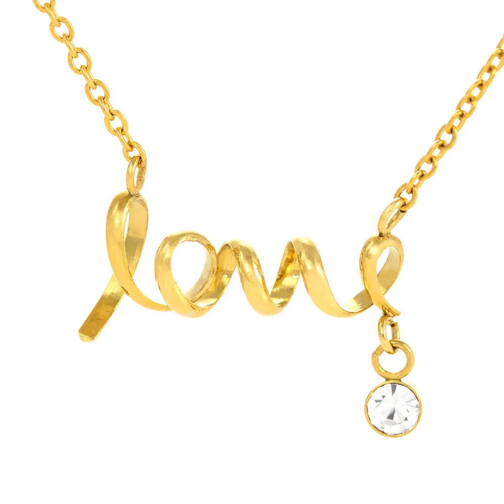 Gifts For Mom Scripted LOVE Necklace With Adorable I Love You Message Card