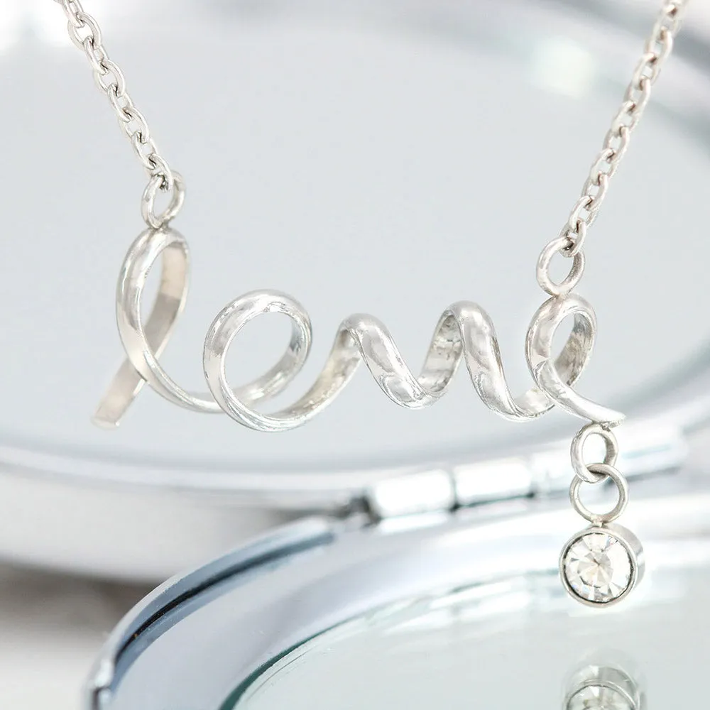 Gifts For Mom Scripted LOVE Necklace With Adorable I Love You Message Card