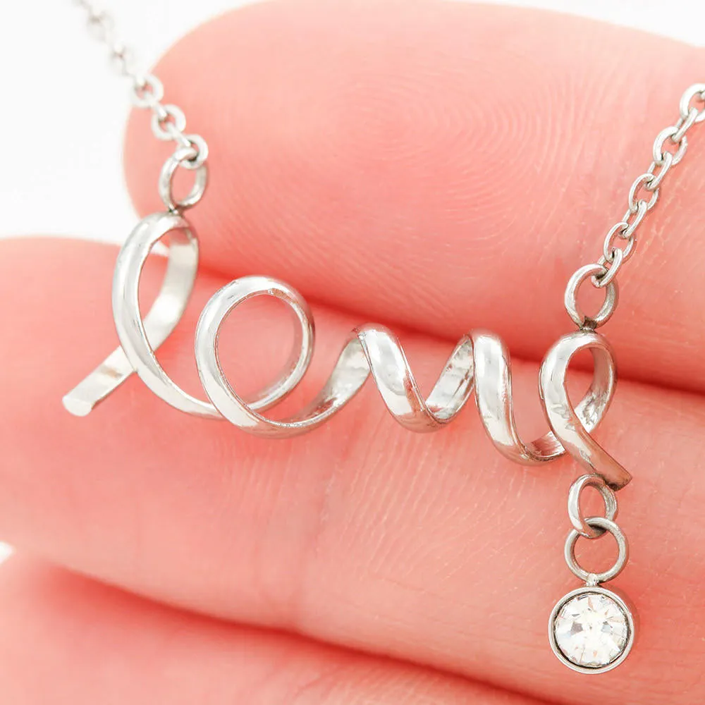 Gifts For Mom Scripted LOVE Necklace With Adorable I Love You Message Card