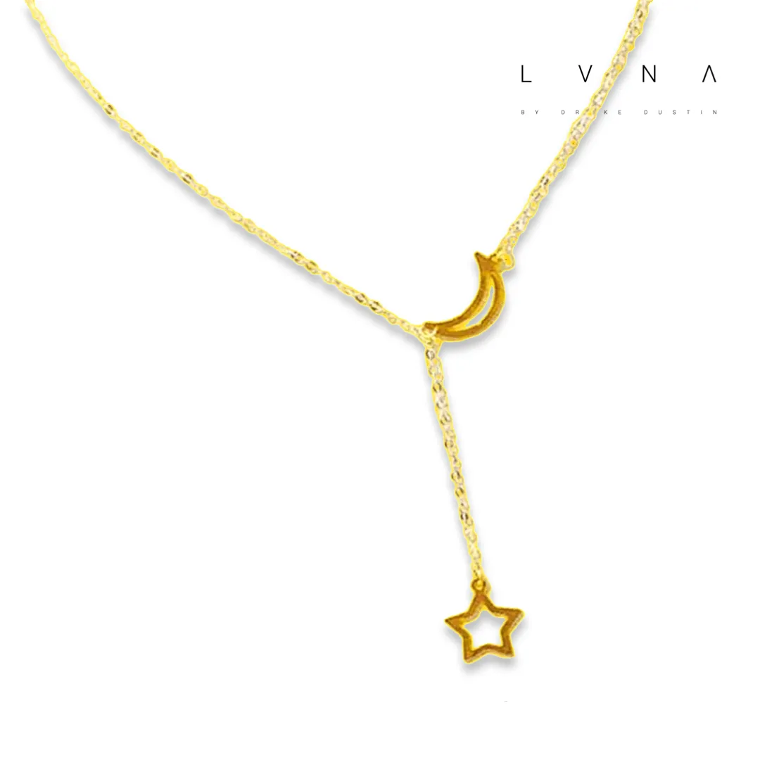 #GOLD2024| 18K Golden Moon & Star Drop Necklace 16-18”