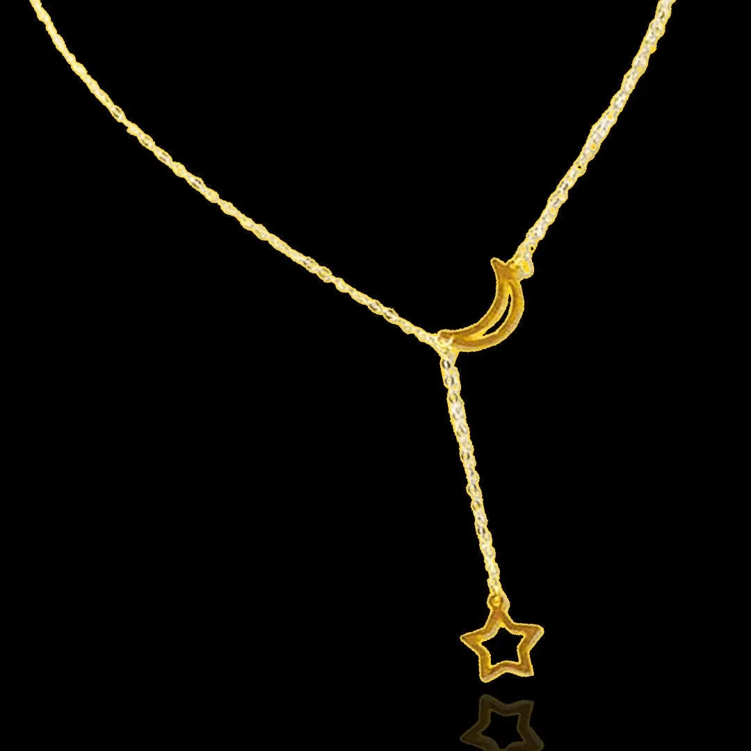 #GOLD2024| 18K Golden Moon & Star Drop Necklace 16-18”