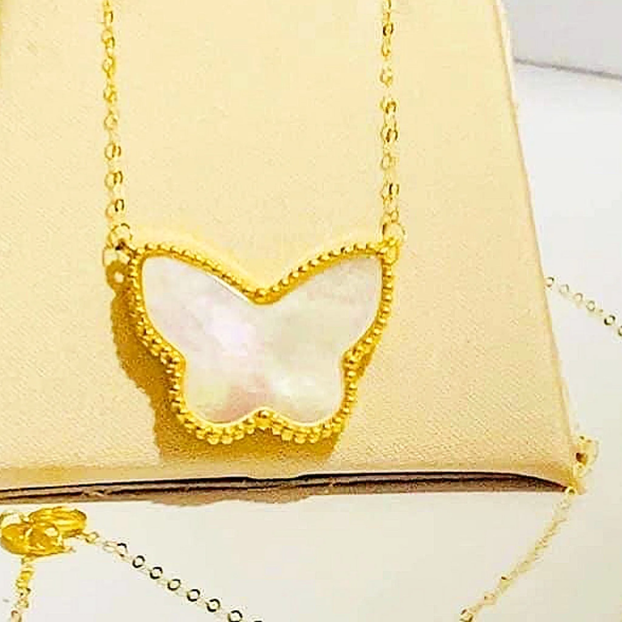 #GOLD2024 | 18K Golden Mother of Pearl Butterfly Centered Necklace