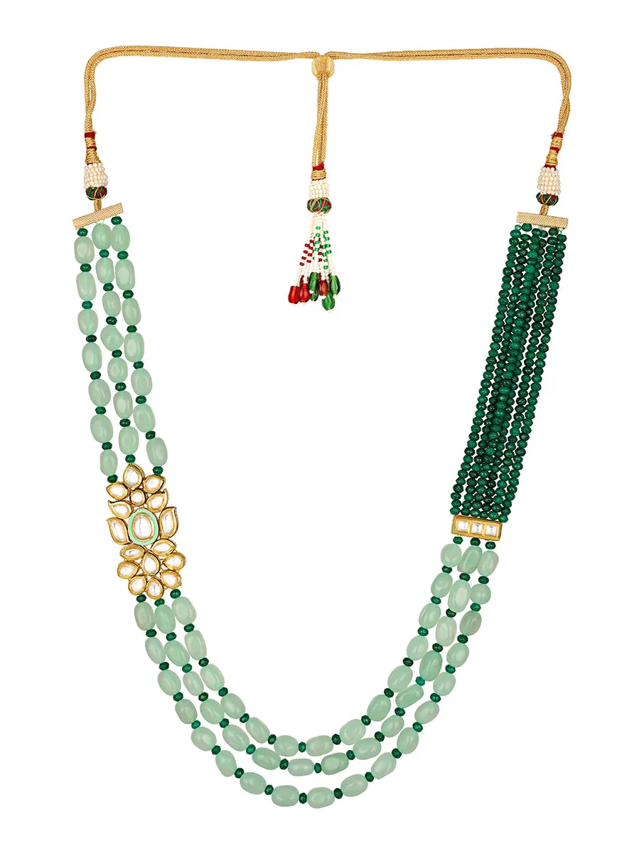 Golden, Mint Green, Dark Green Agates, Hand -Paint Meena Necklace Set