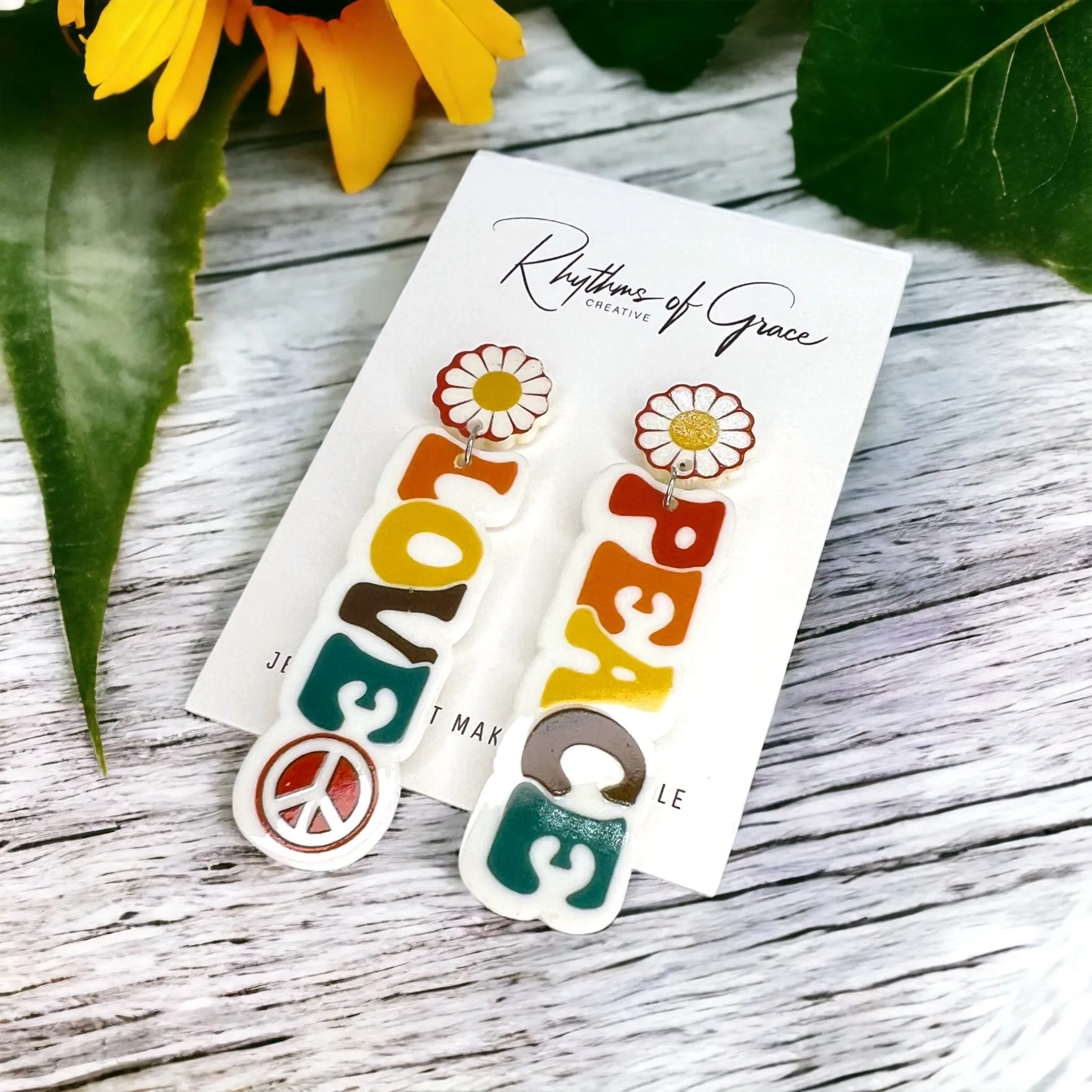 Good Vibes Earrings - Groovy Earrings, Fun Earrings, Peace and Love, Peace Sign, Hippie Earrings