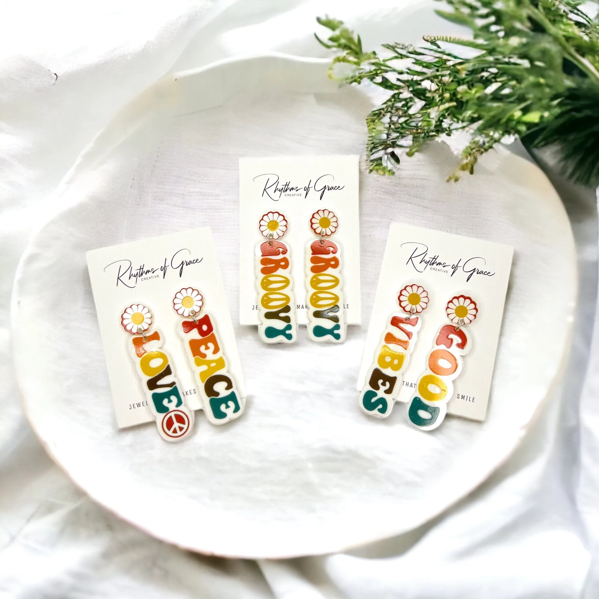 Good Vibes Earrings - Groovy Earrings, Fun Earrings, Peace and Love, Peace Sign, Hippie Earrings