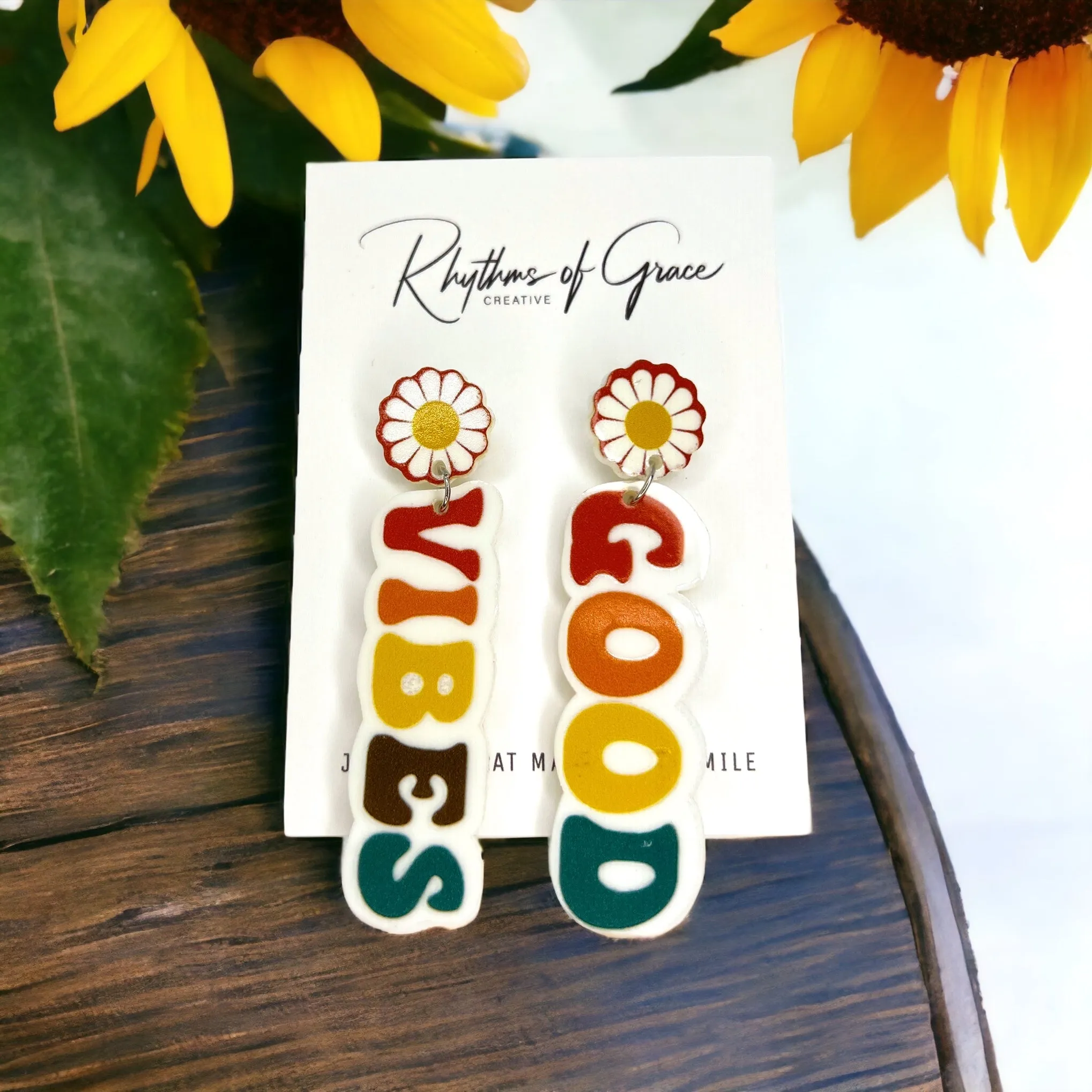 Good Vibes Earrings - Groovy Earrings, Fun Earrings, Peace and Love, Peace Sign, Hippie Earrings