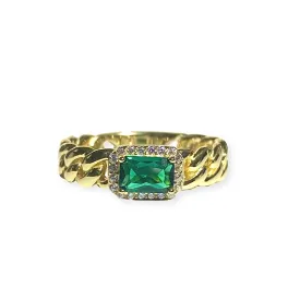 Grace East West Emerald Baguette Cuban Chain Ring