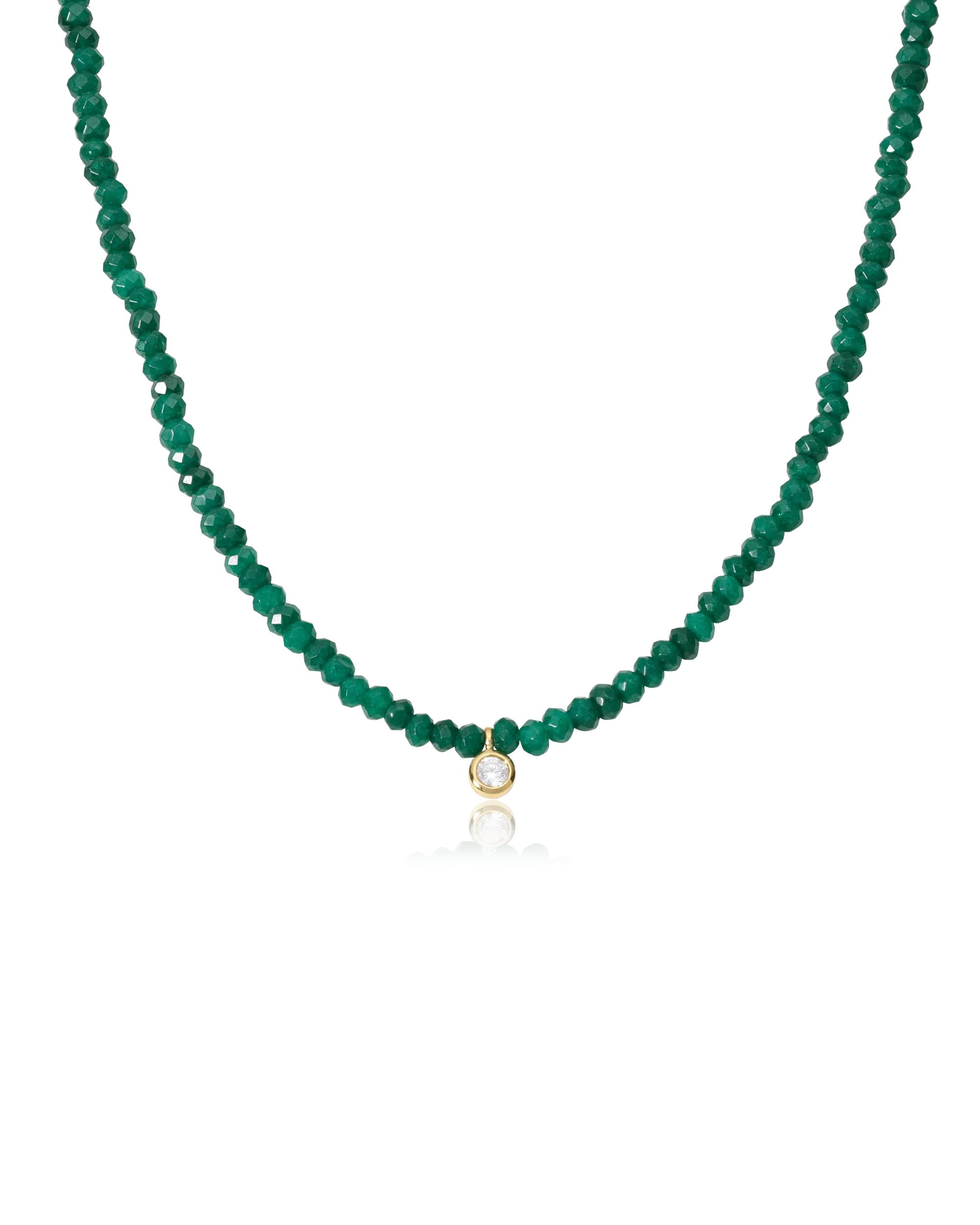 Green Jade and Diamond Necklace - 14K Yellow Gold