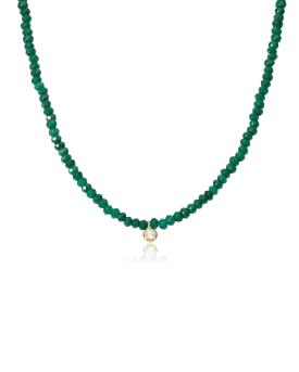 Green Jade and Diamond Necklace - 14K Yellow Gold