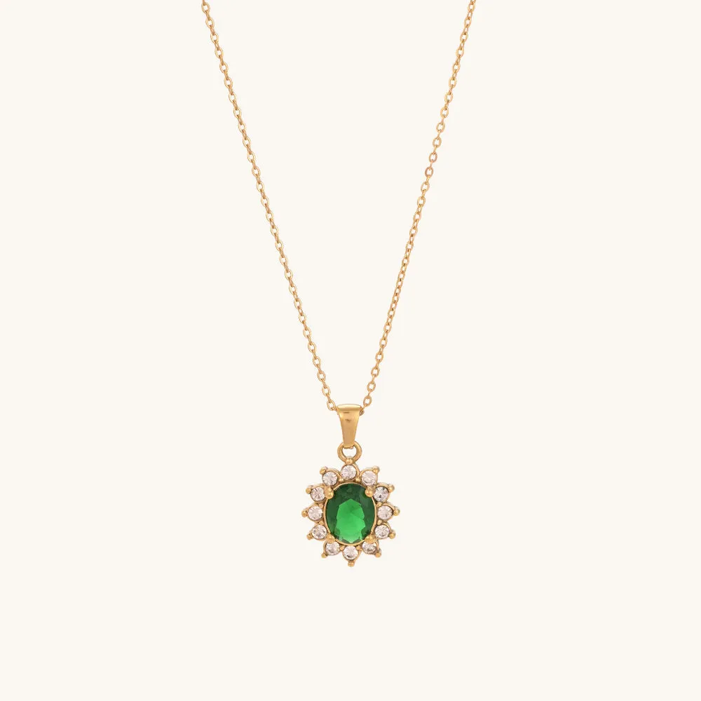 Green Sapphire and Diamond Halo Pendant