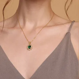 Green Sapphire and Diamond Halo Pendant