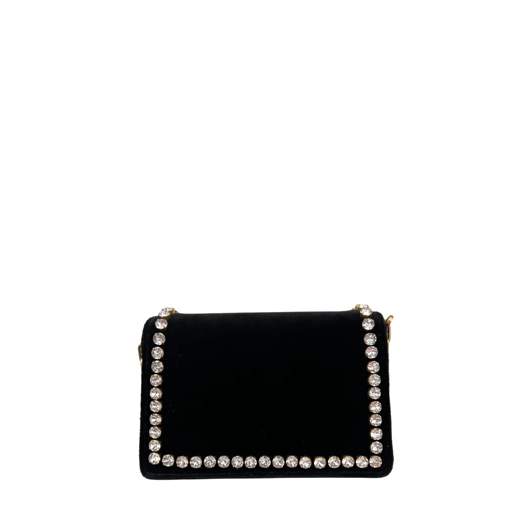 Gucci Velvet Crystal Mini Bee Broadway Shoulder Bag