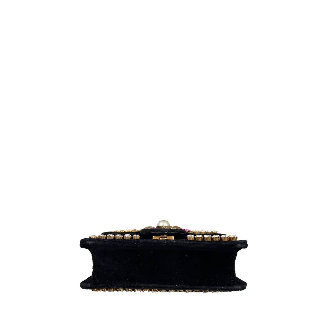 Gucci Velvet Crystal Mini Bee Broadway Shoulder Bag