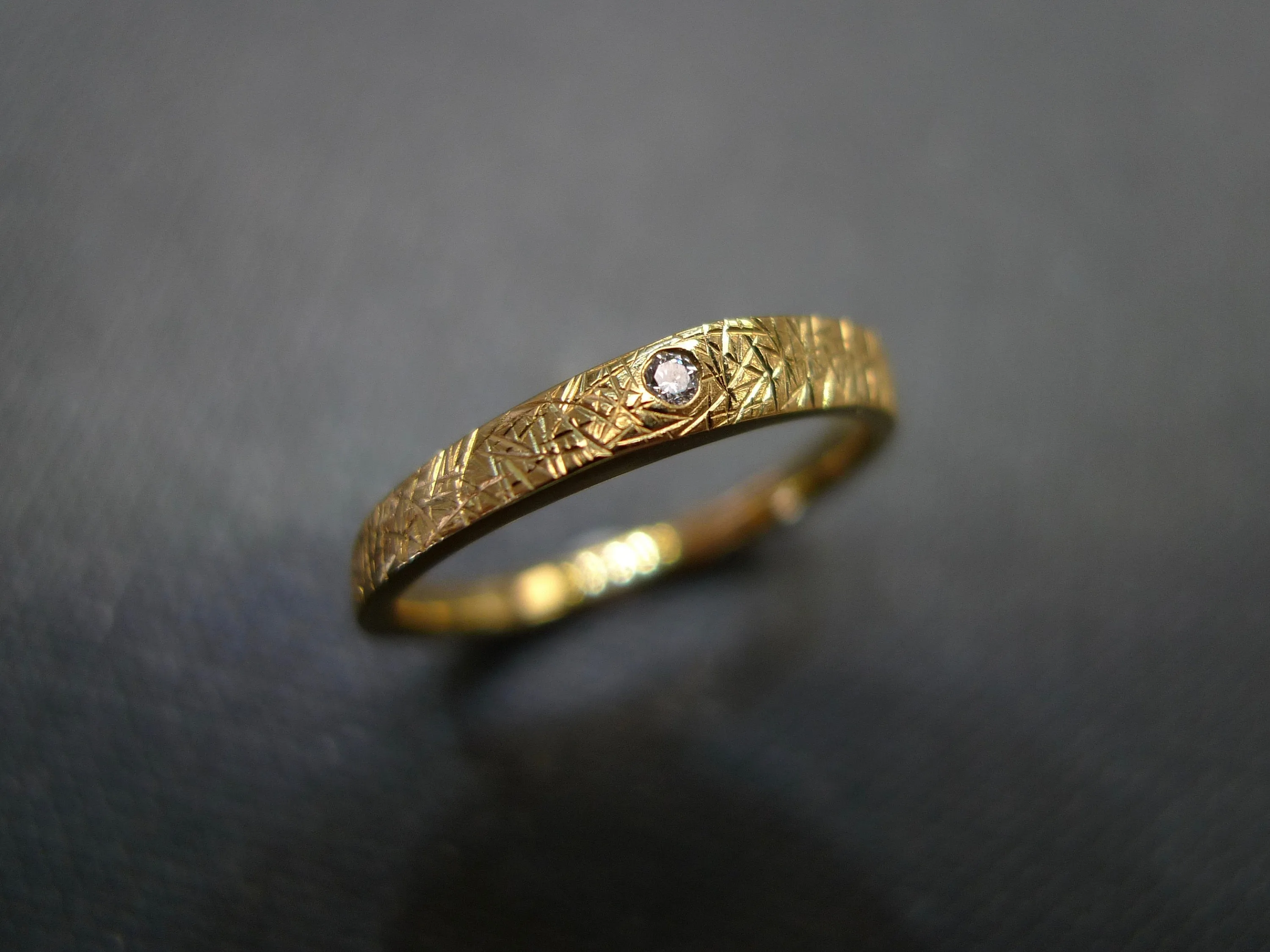 Hand Carved Diamond Wedding Ring in 18K Yellow Gold