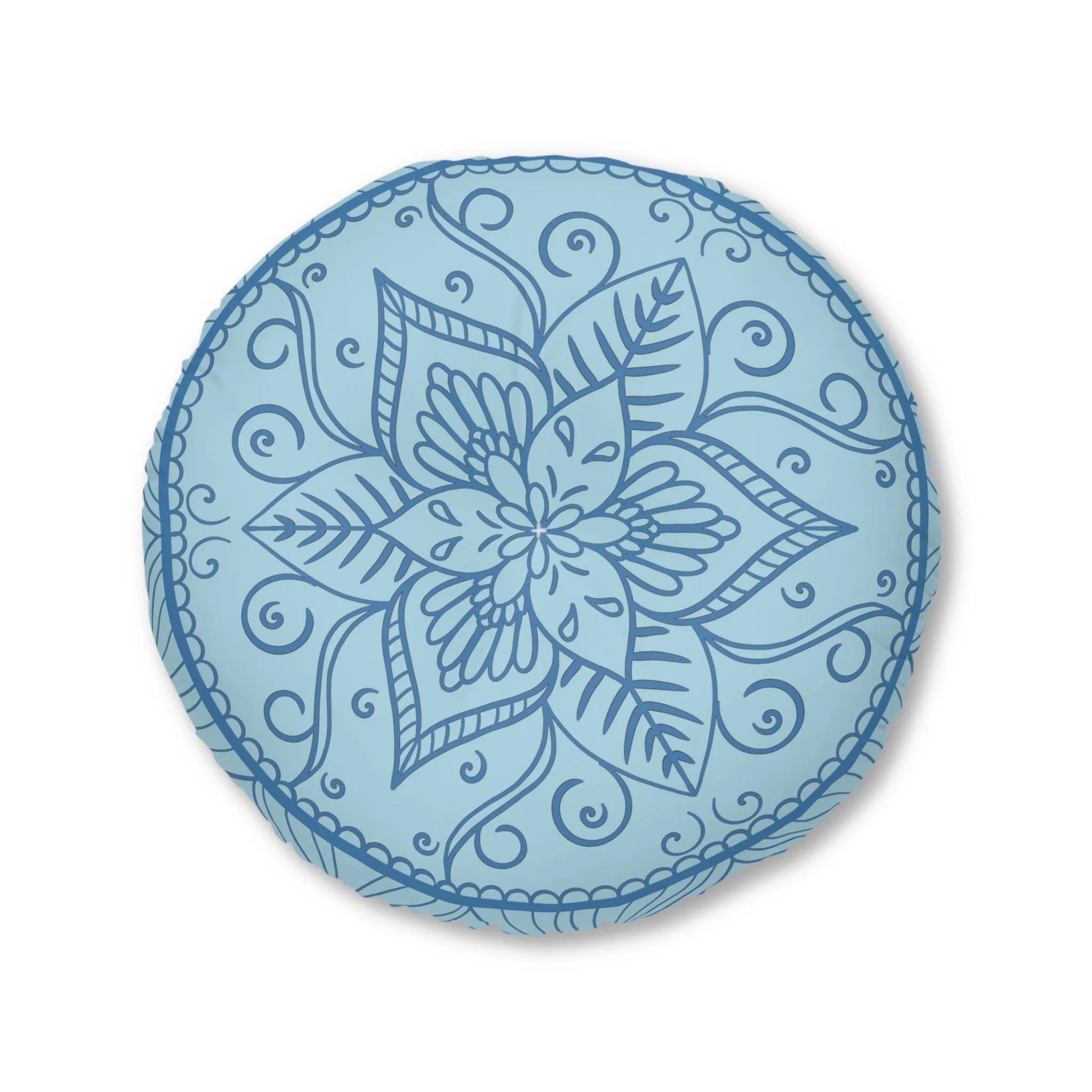 Handmade Mandala Art Floor Cushion - Steel Blue Mandala Art Design