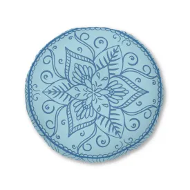 Handmade Mandala Art Floor Cushion - Steel Blue Mandala Art Design