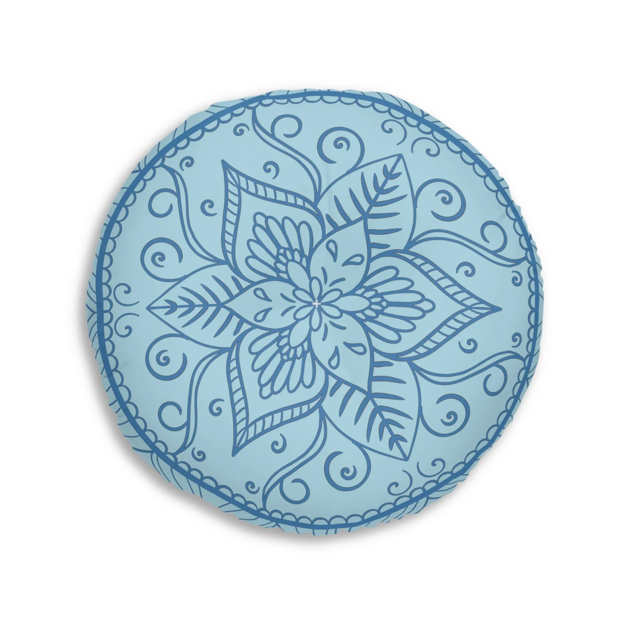 Handmade Mandala Art Floor Cushion - Steel Blue Mandala Art Design