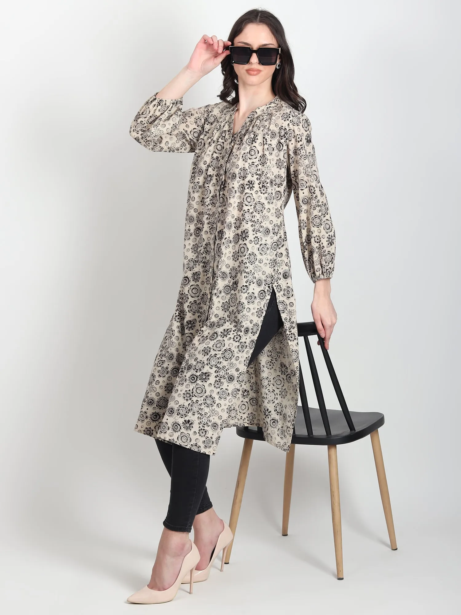 IRENE Hand Block Printed Straight Kurti Floral Motifs