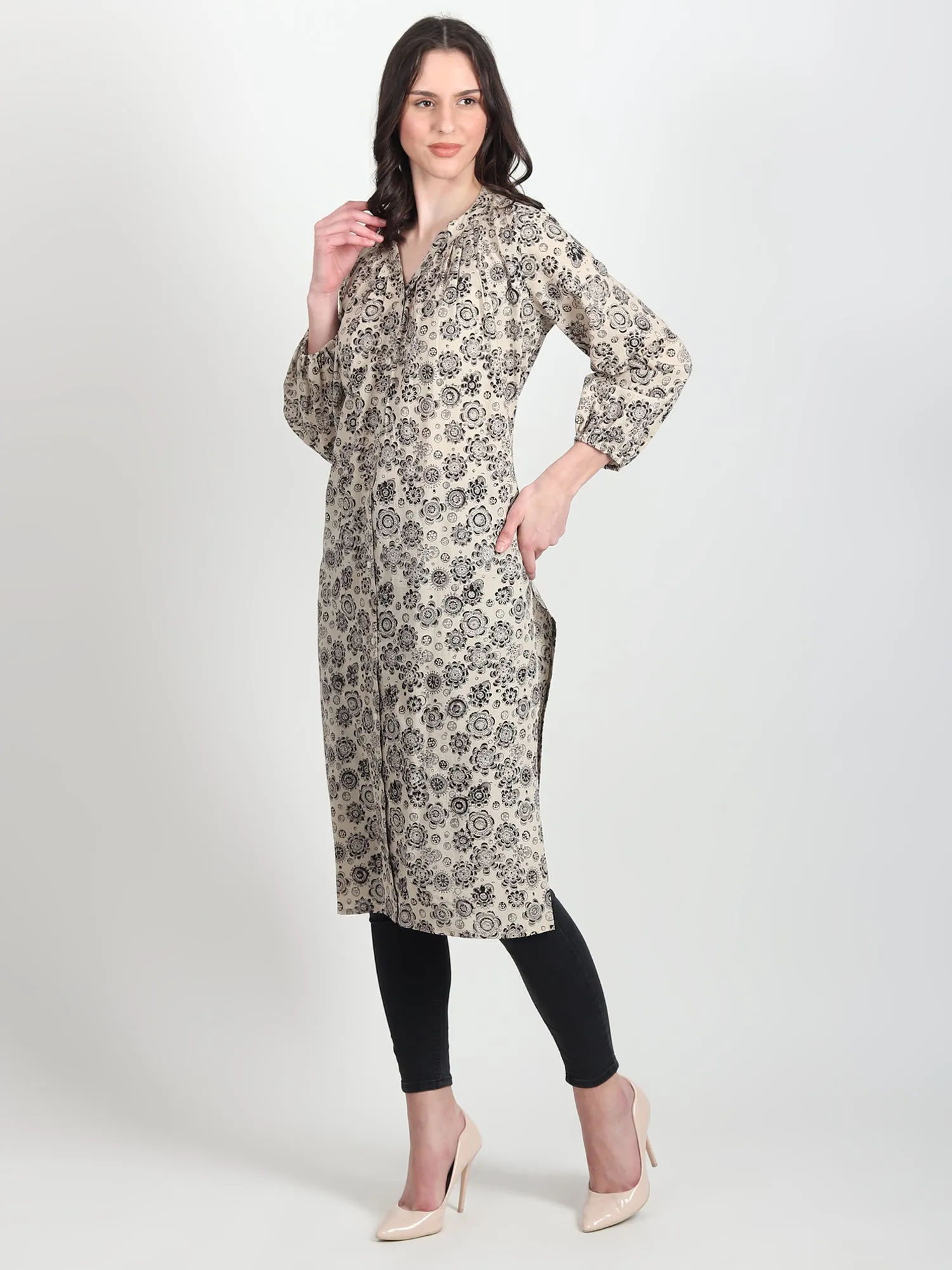 IRENE Hand Block Printed Straight Kurti Floral Motifs