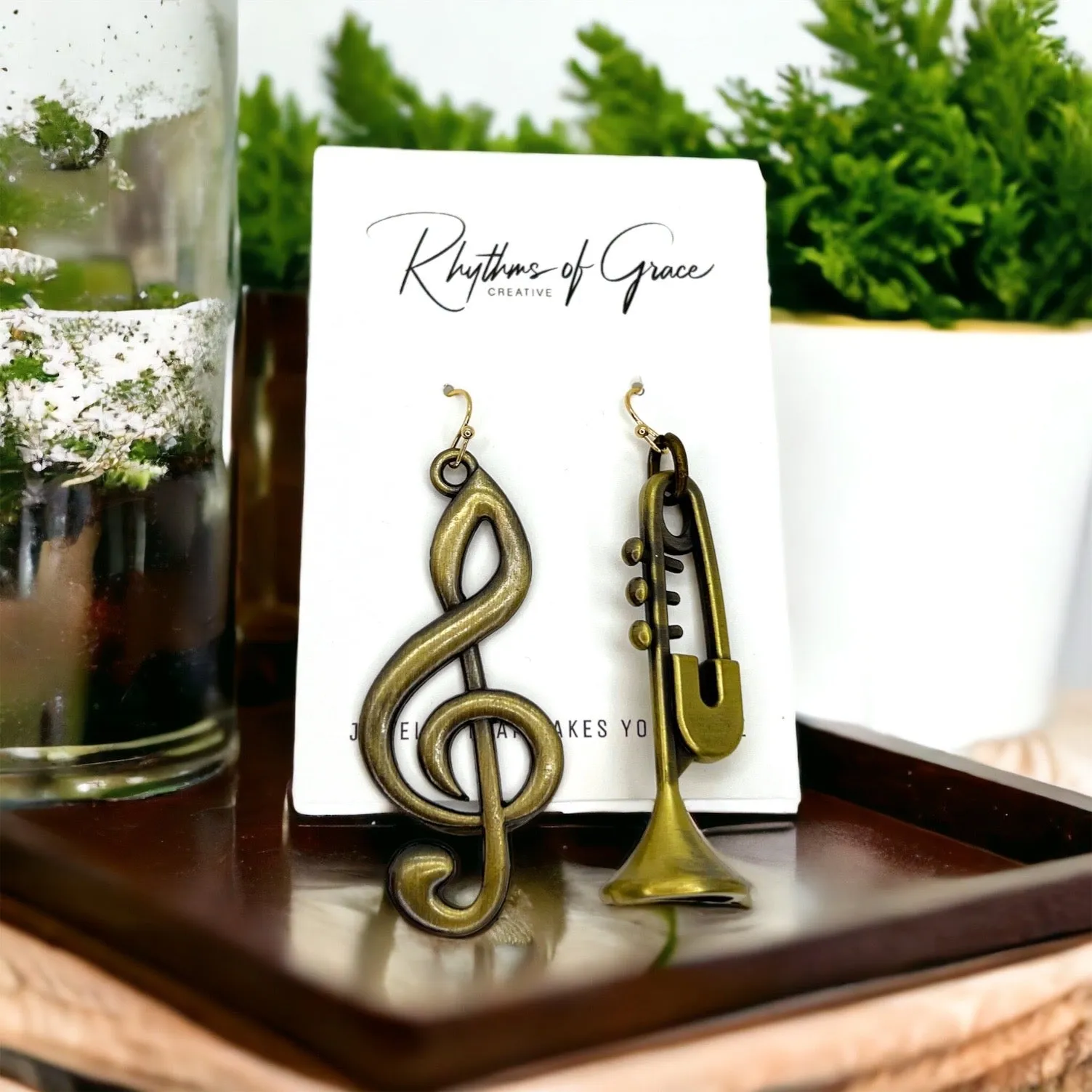 Jazz Fest Earrings - Handmade Earrings, Jazz Musician, Music Earrings, Trumpet Earrings, Music Concert, Jazz Earrings, Handmade Jewelry