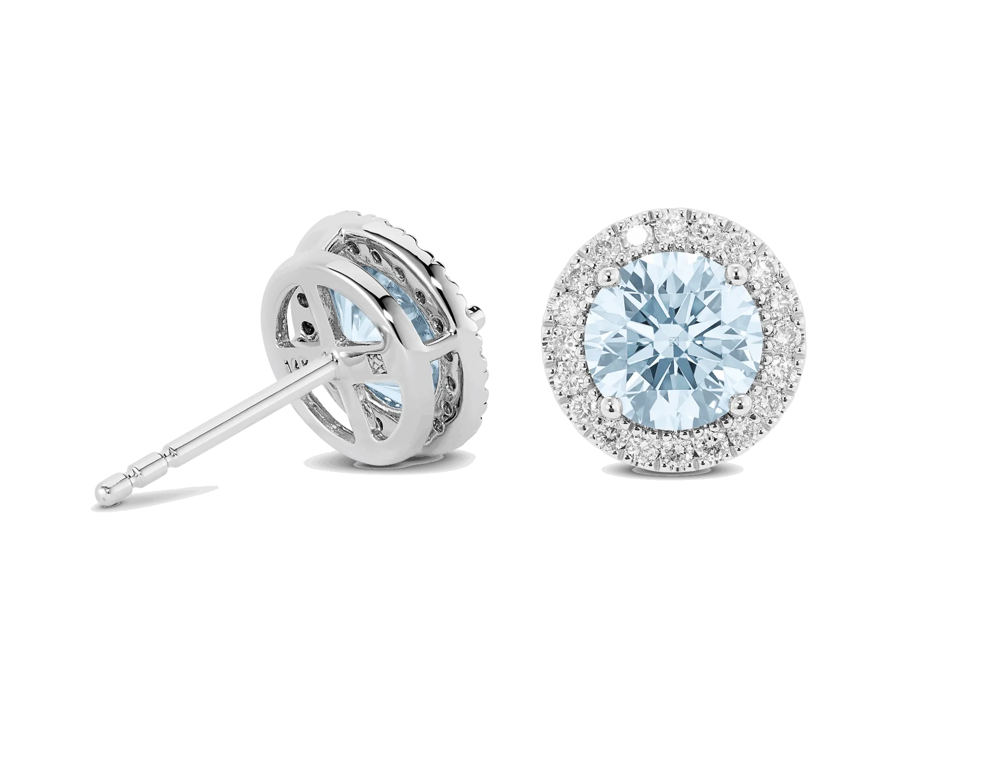 Lab-Grown Diamond 2ct. tw. Halo 14k Gold Earrings | Blue