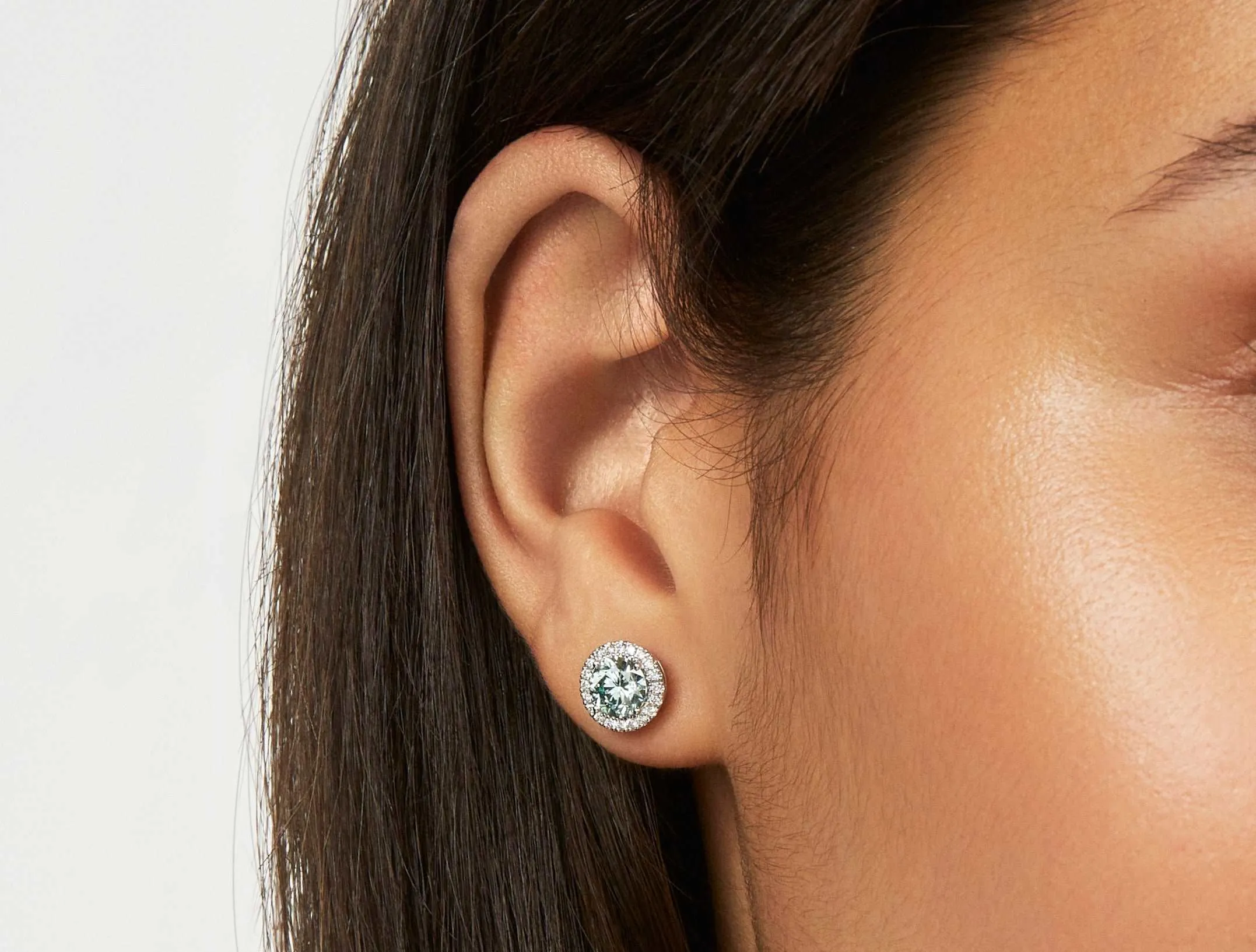 Lab-Grown Diamond 2ct. tw. Halo 14k Gold Earrings | Blue