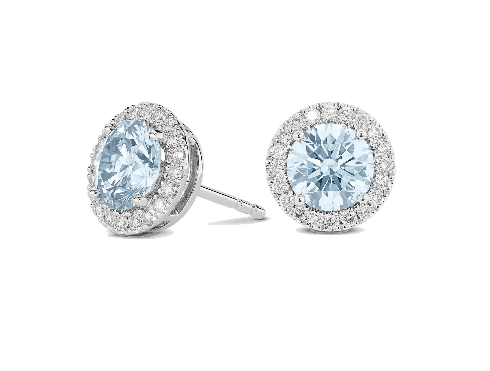 Lab-Grown Diamond 2ct. tw. Halo 14k Gold Earrings | Blue