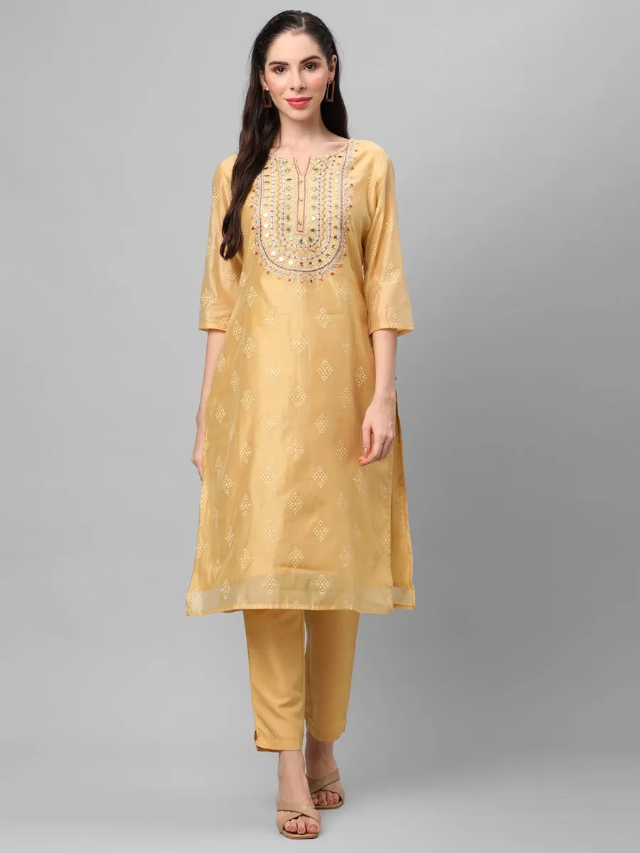 Lemon Yellow Geometric Printed Kurta With Trouser