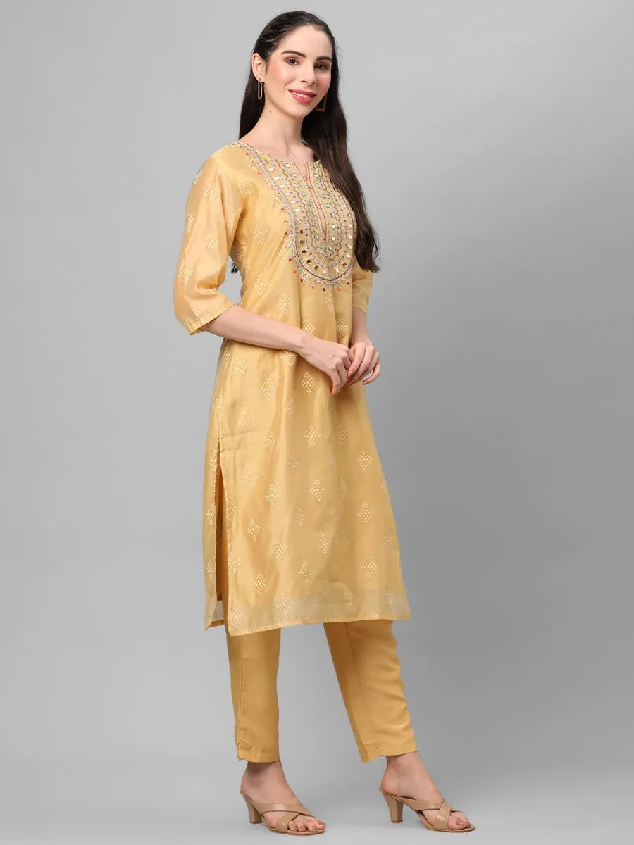 Lemon Yellow Geometric Printed Kurta With Trouser