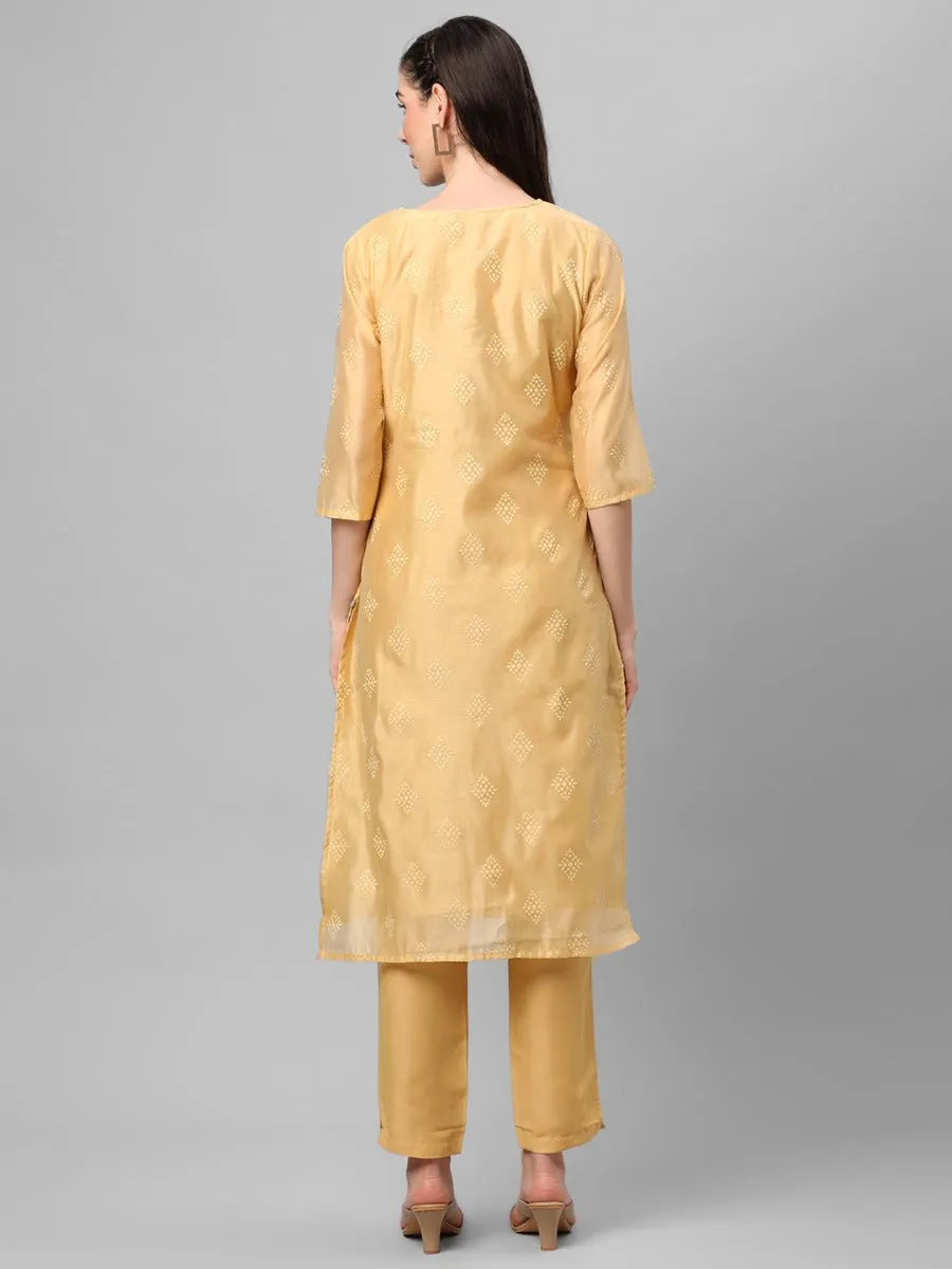 Lemon Yellow Geometric Printed Kurta With Trouser