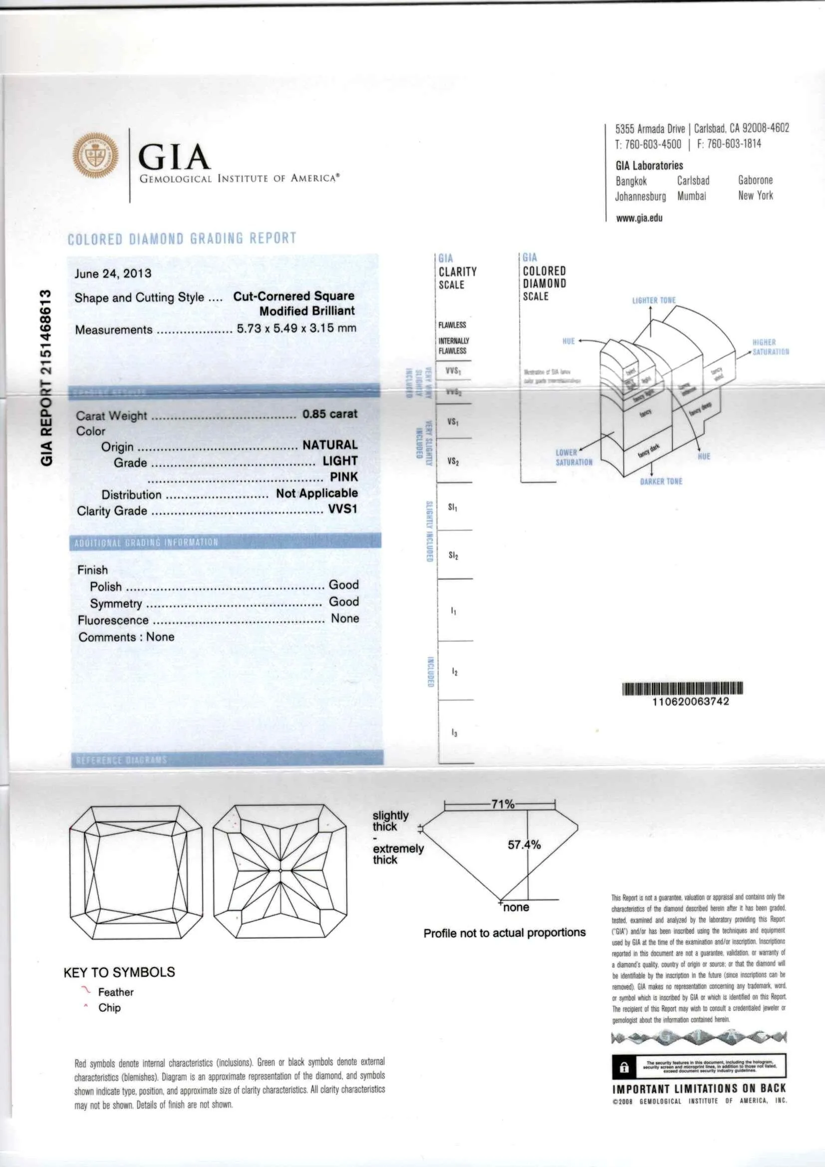 Light Pink Diamond 0.85ct VVS1