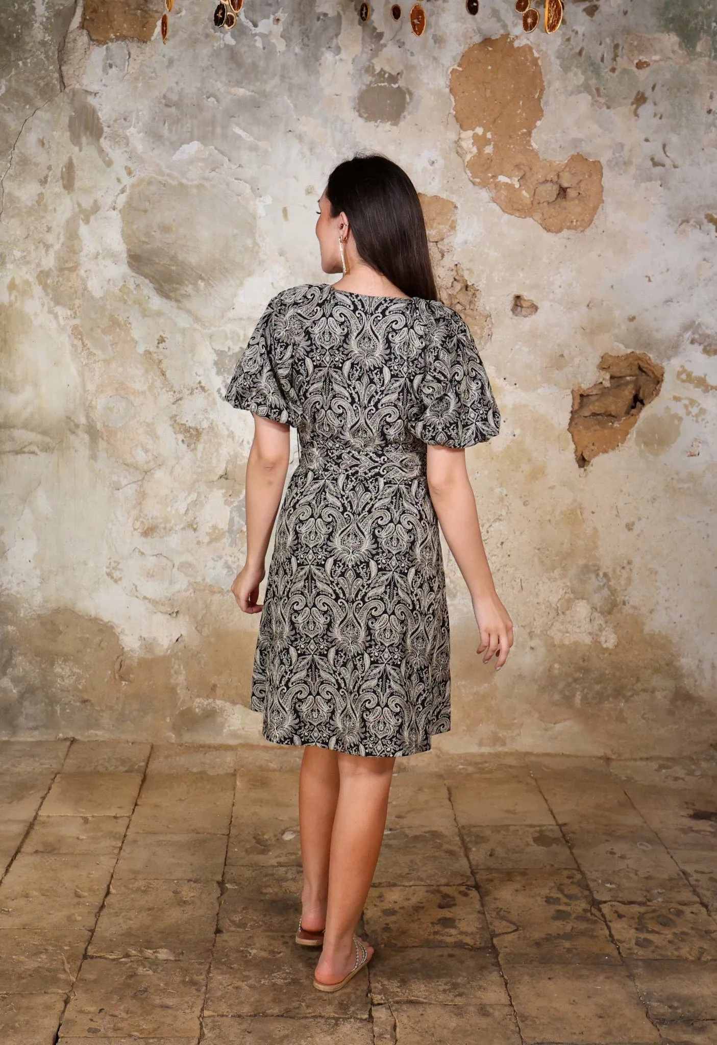 LOTUS PETALS - THE ALL-OVER EMBROIDERED PUFF SLEEVE DRESS