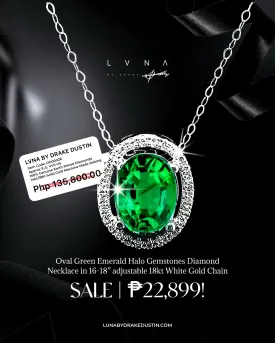 #LoveLVNA | Oval Green Emerald Halo Gemstones Diamond Necklace in 16-18” 18kt