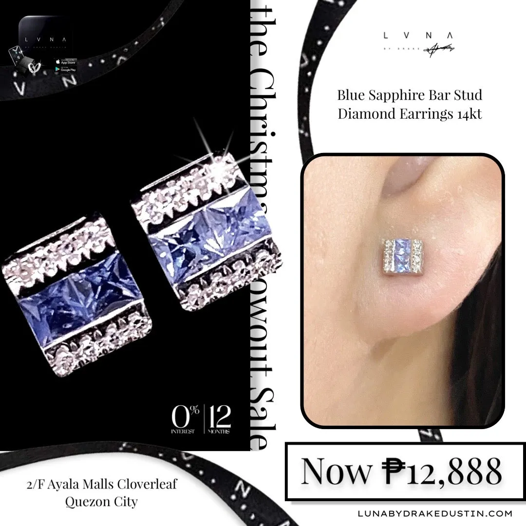 #LVNA2024 | Blue Sapphire Bar Stud Diamond Earrings 14kt