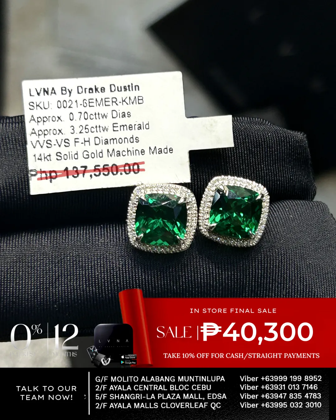 #LVNA2024 | Cushion Green Gemstones Diamond Earrings 14kt