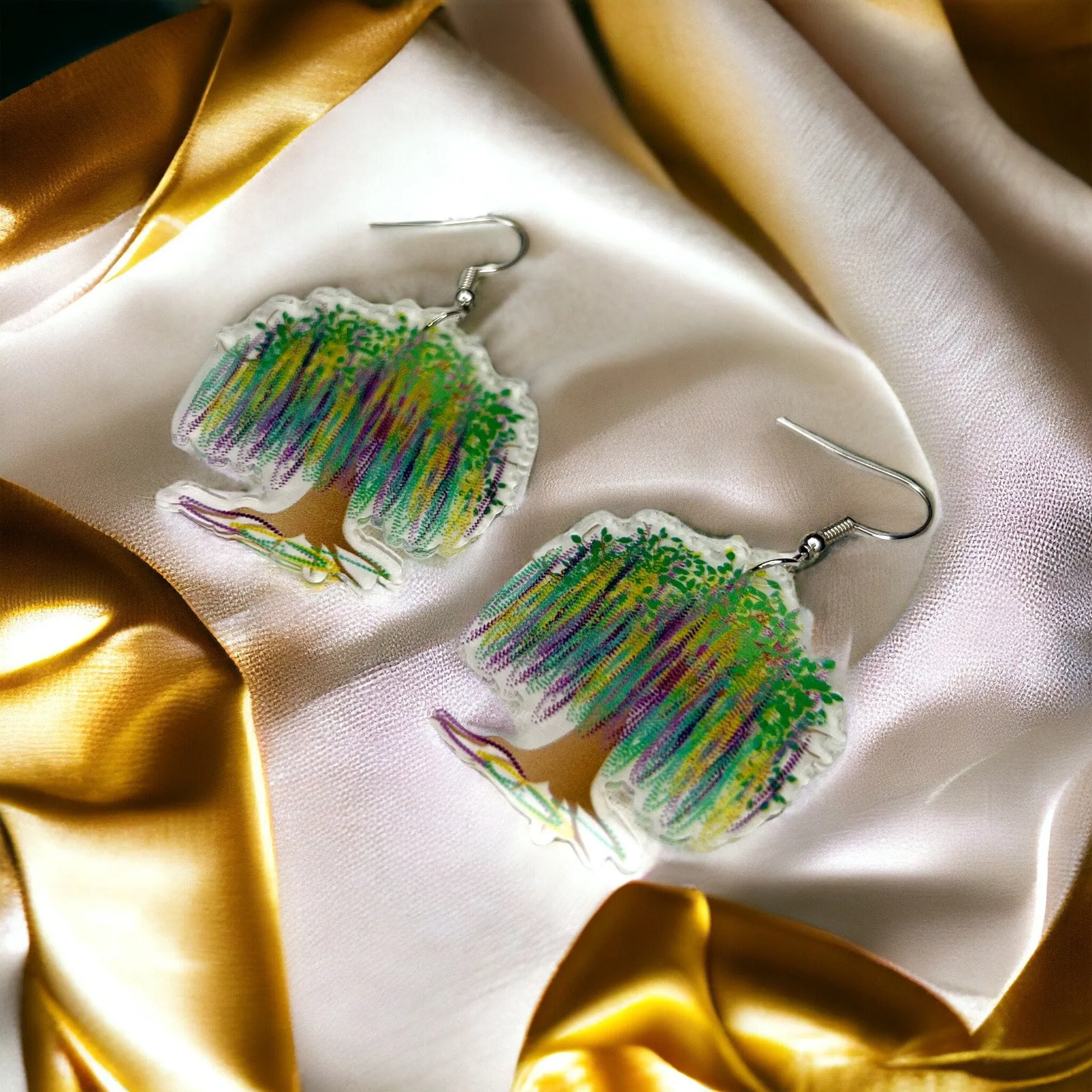 Mardi Gras Earrings - Handmade Jewelry, Bead Tree, New Orleans, Purple Green Gold, Mardi Gras Jewelry, Parade Outfit, Mardi Gras Tree