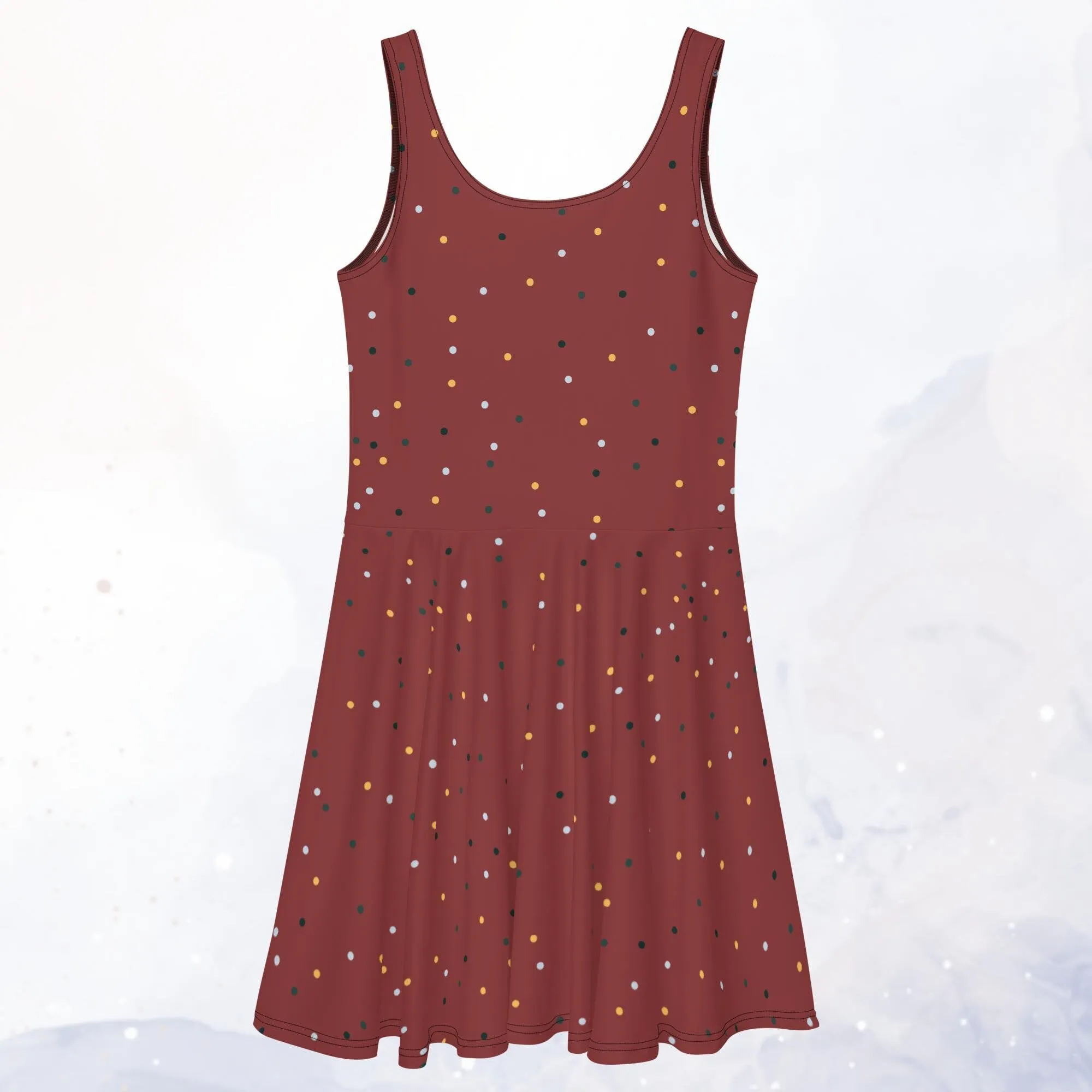 Maroon and Gold Polka Dot Tank Top Skater Circle Dress