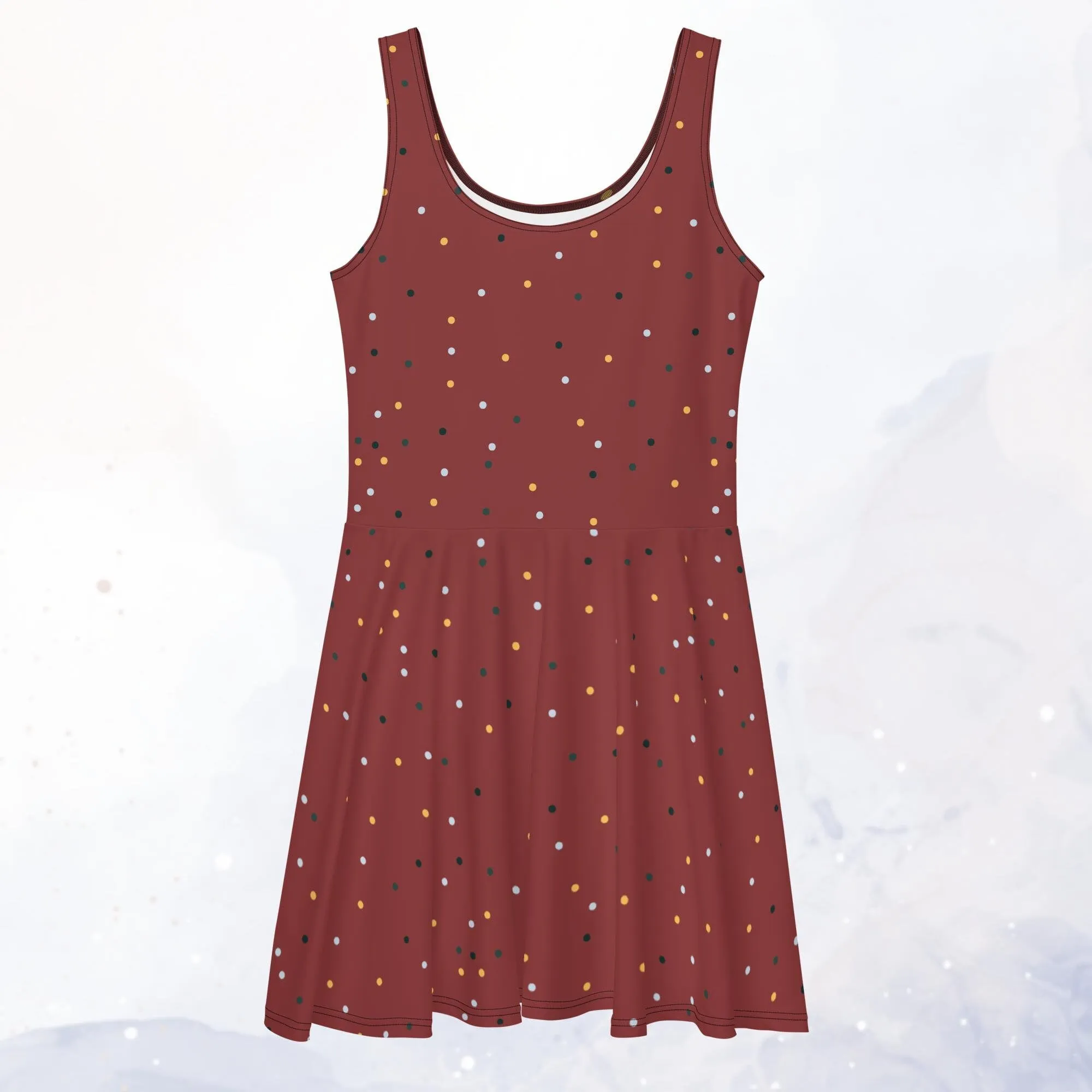 Maroon and Gold Polka Dot Tank Top Skater Circle Dress