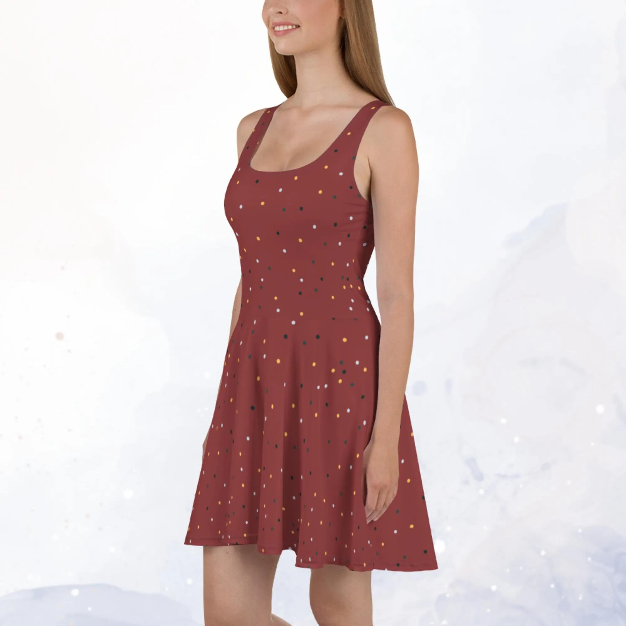 Maroon and Gold Polka Dot Tank Top Skater Circle Dress