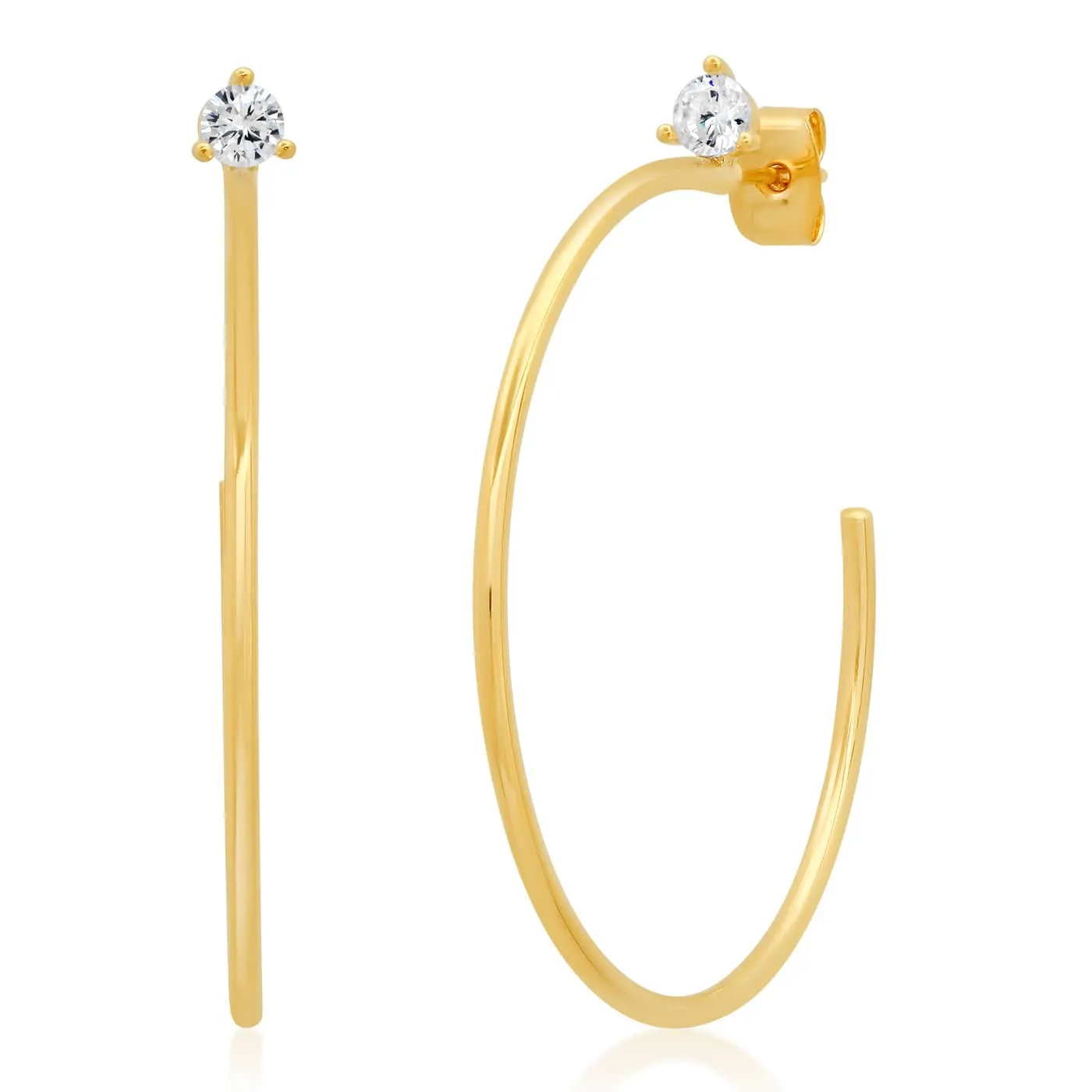 Medium Thin Gold Hoops With CZ Accent