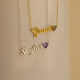 Mellow Name Heart Birthstone Necklace