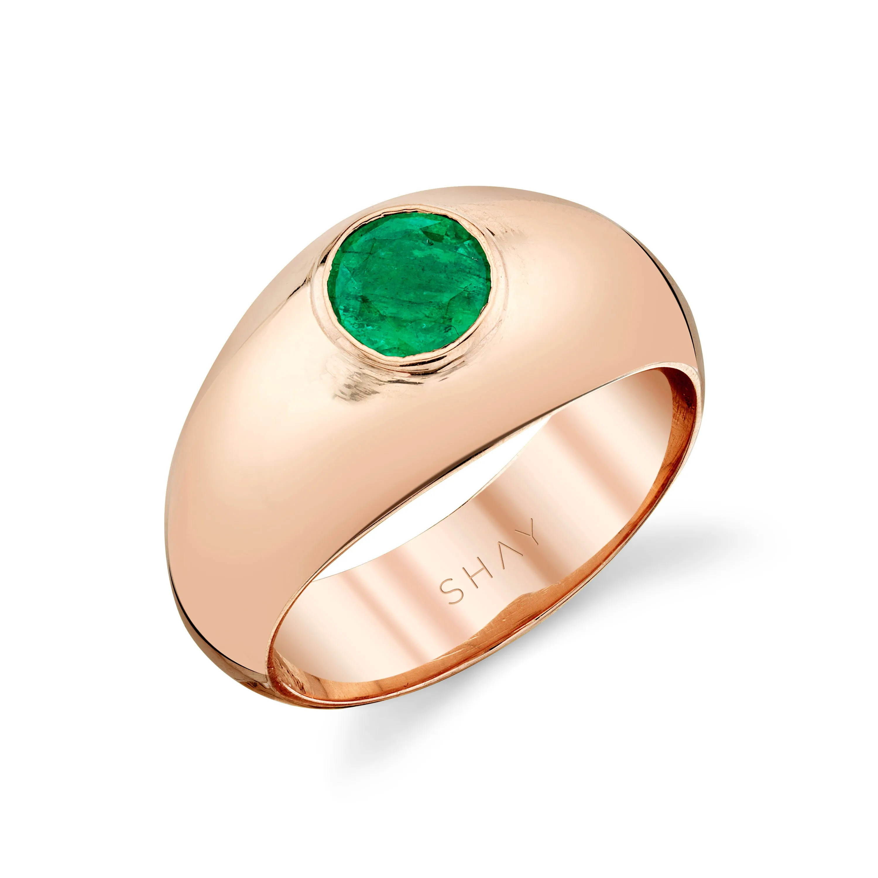 MEN'S SOLID GOLD EMERALD DOME RING