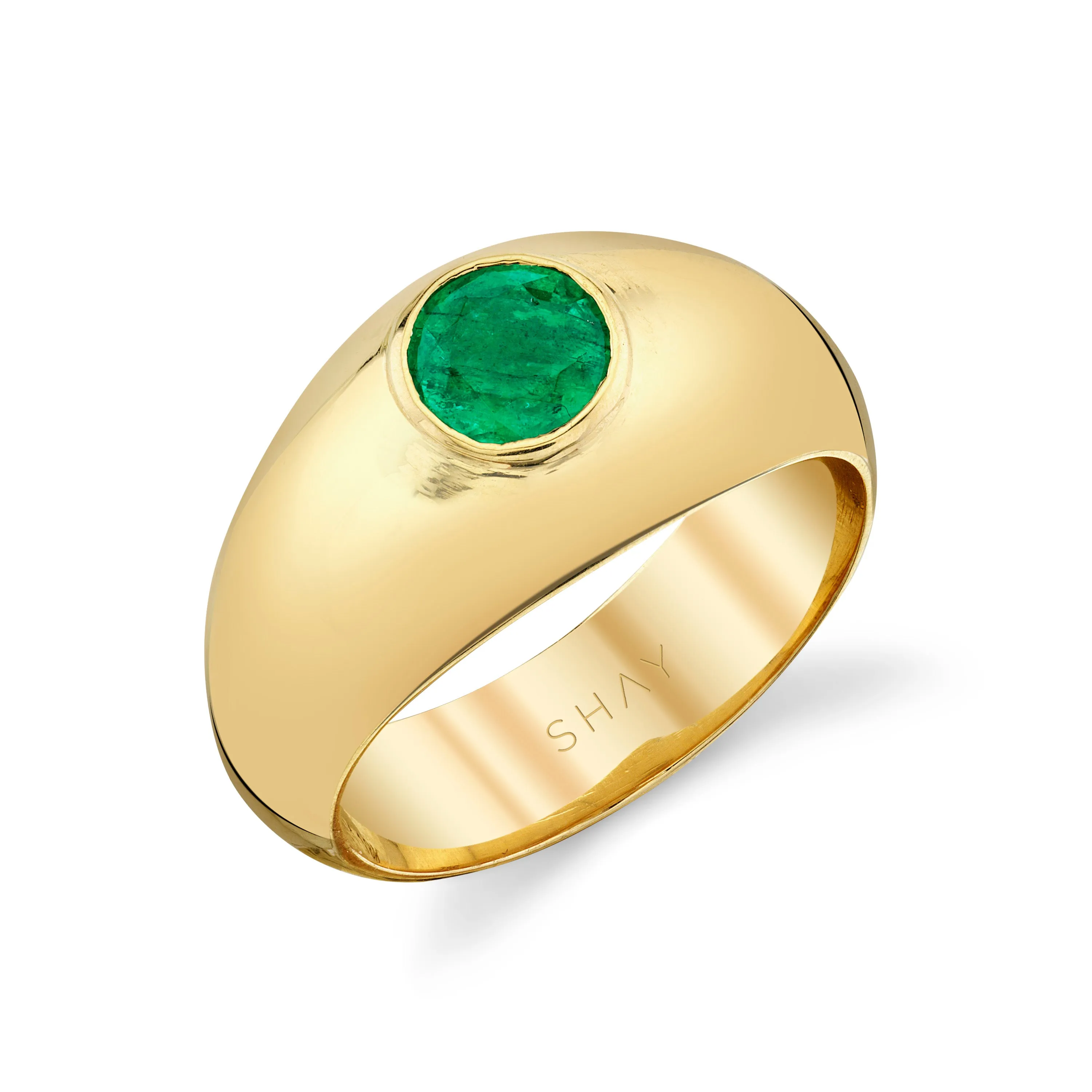 MEN'S SOLID GOLD EMERALD DOME RING