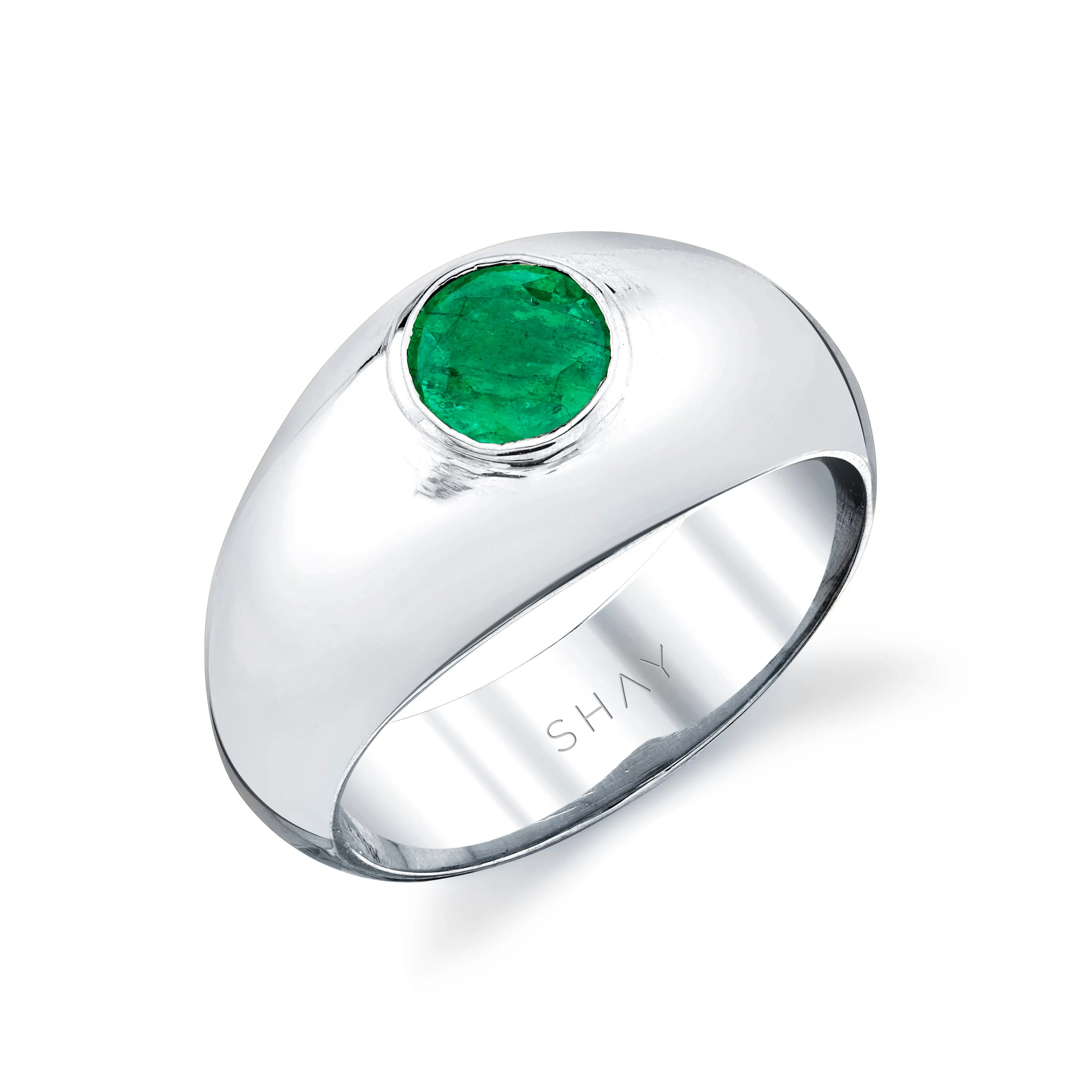 MEN'S SOLID GOLD EMERALD DOME RING