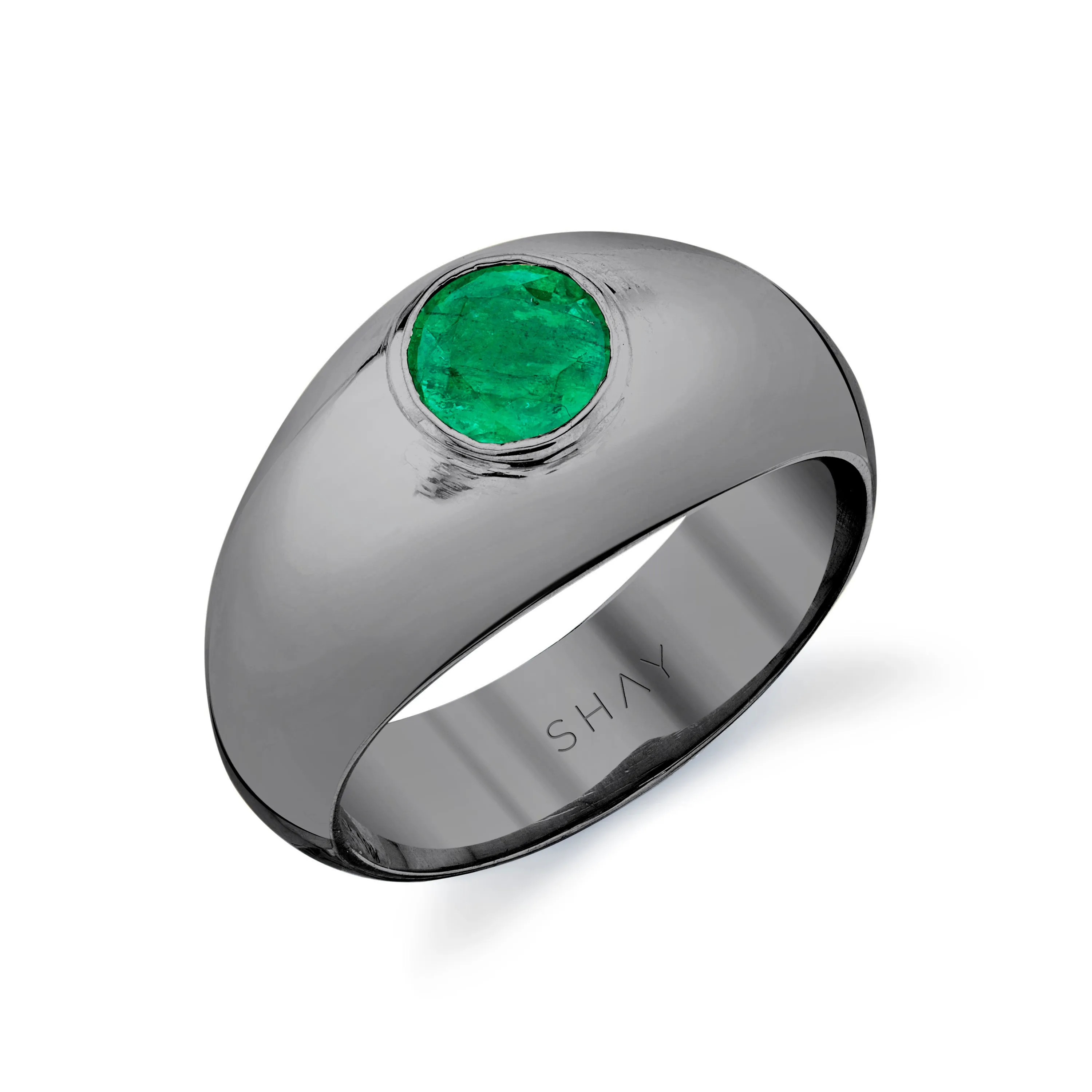 MEN'S SOLID GOLD EMERALD DOME RING