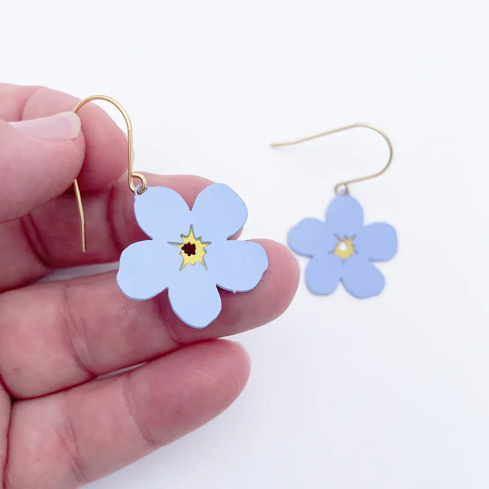 Mini Forget Me Not Earrings - Blue & Yellow