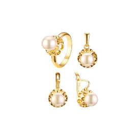 .Minimalist solitaire pearl flower set plated in 18K Gold, Rose Gold