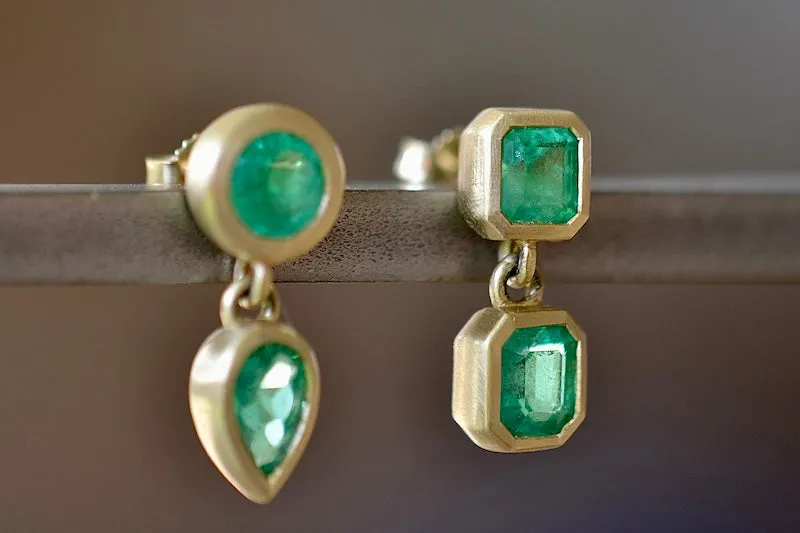 Mismatched Asymmetric Duo Emerald Earrings