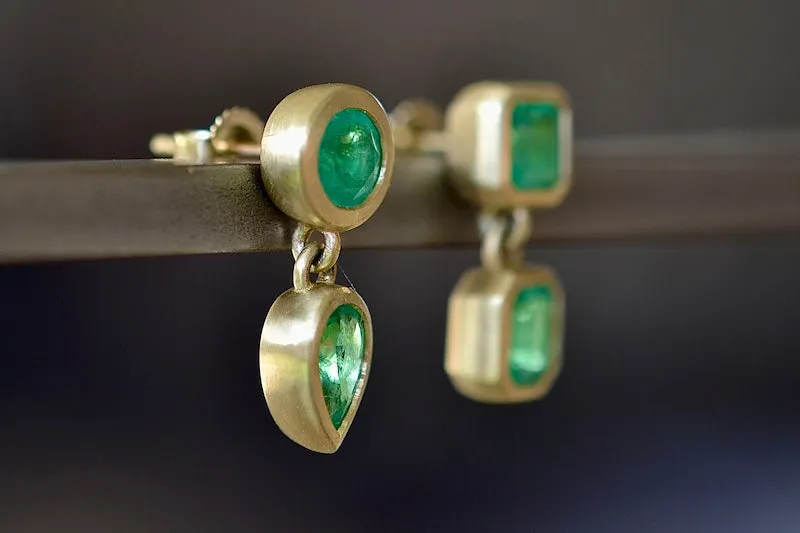 Mismatched Asymmetric Duo Emerald Earrings